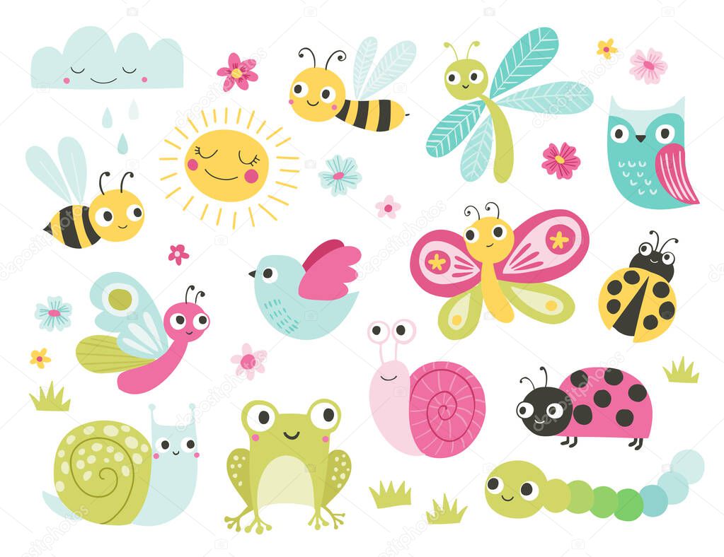 Cute cartoon insects, vector illustration