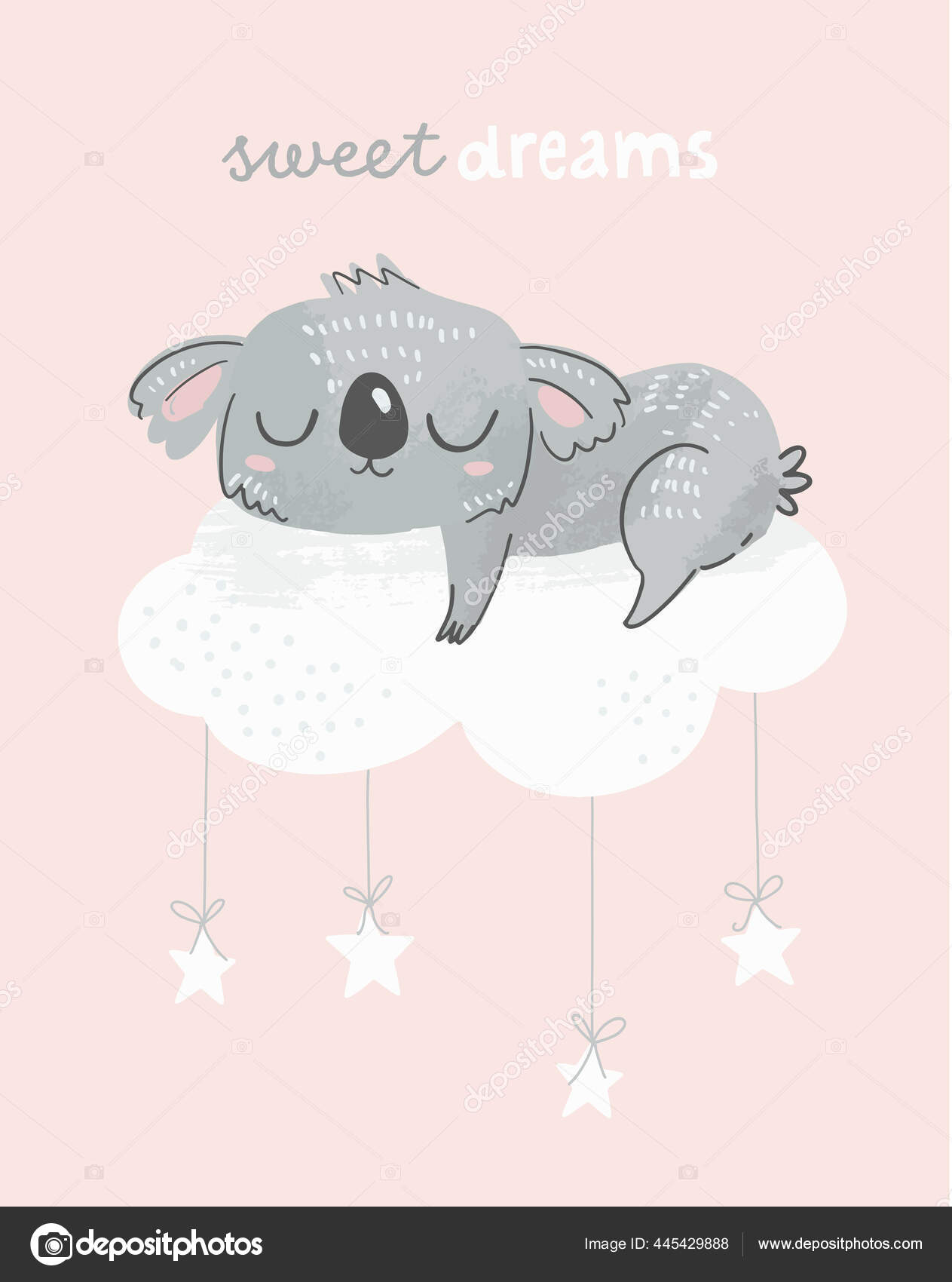 Cute Cartoon Sleeping Koala Cloud Vector Illustration Stock Vector Image by  ©motonika #445429888