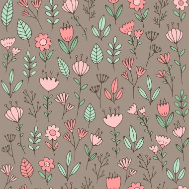 Şirin karikatür çiçekleri arka plan vektör çizimleri