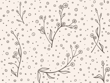 Çizgi film çiçekleri ve vektör illüstrasyonuyla sevimli bir arkaplan