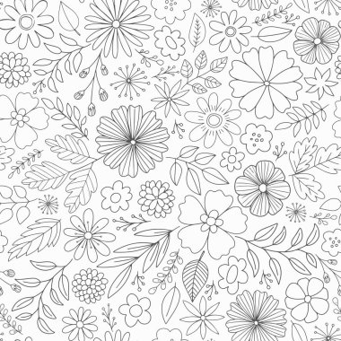 Çizgi film çiçekleri ve vektör illüstrasyonuyla sevimli bir arkaplan