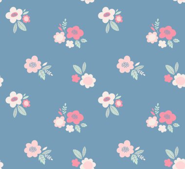 Çizgi film çiçekleri ve vektör illüstrasyonuyla sevimli bir arkaplan