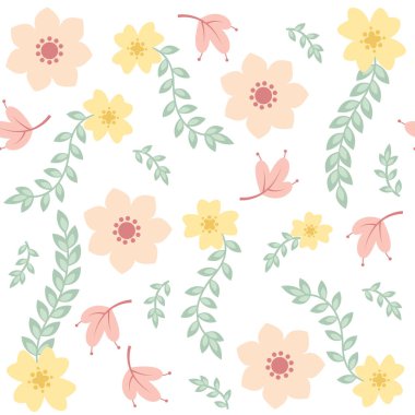 Çizgi film çiçek vektör çizimleriyle sevimli bir arkaplan