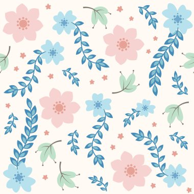 Çizgi film çiçek vektör çizimleriyle sevimli bir arkaplan