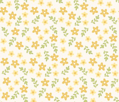 Çizgi film çiçek vektör çizimleriyle sevimli bir arkaplan