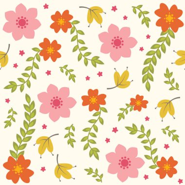 Çizgi film çiçek vektör çizimleriyle sevimli bir arkaplan