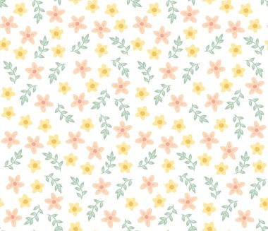 Çizgi film çiçek vektör çizimleriyle sevimli bir arkaplan