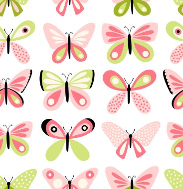 Çizgi film kelebekleri ve vektör illüstrasyonuyla sevimli bir arkaplan.