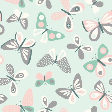 Çizgi film kelebekleri ve vektör illüstrasyonuyla sevimli bir arkaplan.