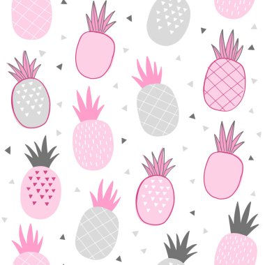 Çizgi film ananaslarıyla sevimli bir arkaplan, vektör illüstrasyonu