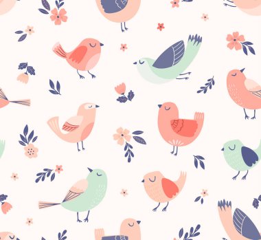 Sevimli çizgi film kuşları, vektör çizimi