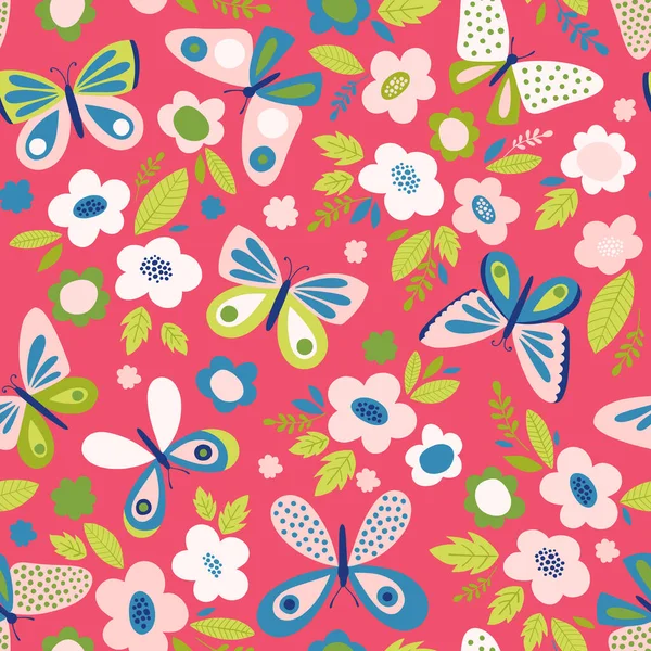 Lindo Fondo Con Flores Dibujos Animados Mariposas Vector Ilustraciones — Archivo Imágenes Vectoriales