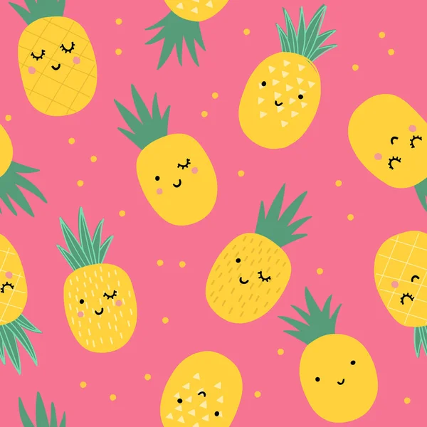 Netter Hintergrund Mit Cartoon Ananas Vektorillustration — Stockvektor