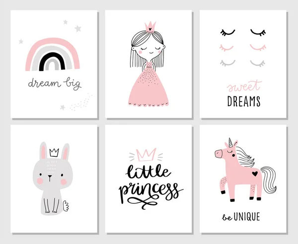 Lindo Conjunto Princesa Dibujos Animados Ilustración Vectores — Vector de stock