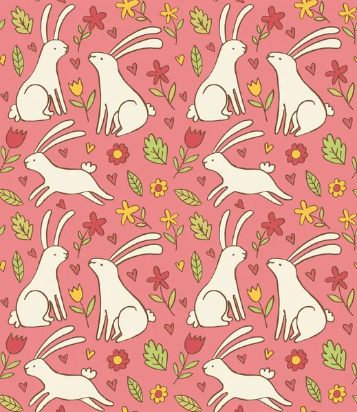 带有卡通兔子和花卉矢量图解的有趣背景 — 图库矢量图片