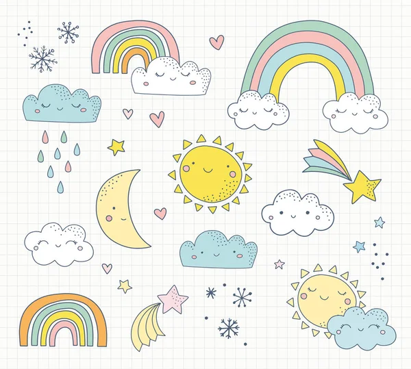 Cute Cartoon Sky Pattern Vector Illustration — Stock Vector