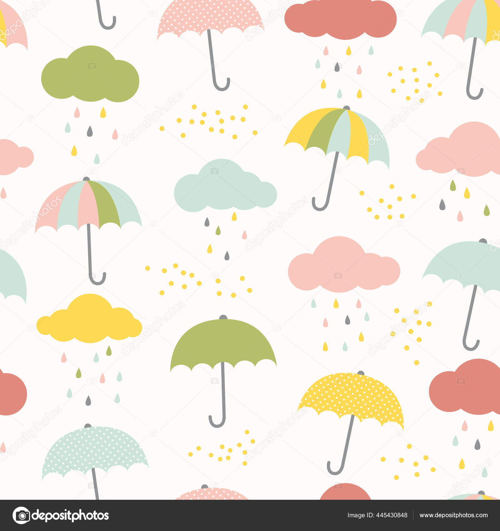 Cute Background Cartoon Umbrellas Vector Illustration Stock Vector