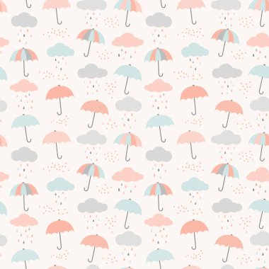 Çizgi film şemsiyeleri ve vektör illüstrasyonuyla sevimli bir arkaplan.