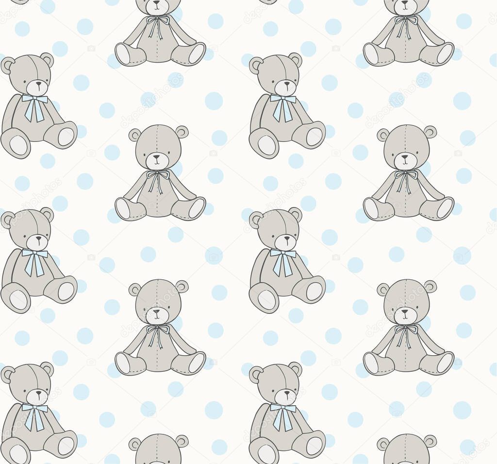 Cute background with cartoon teddy bears, vector illustration