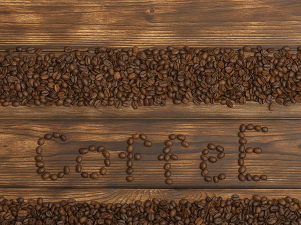 Nápis káva z fazolí na dřevěném pozadí. Rozumím. Plocha — Stock fotografie