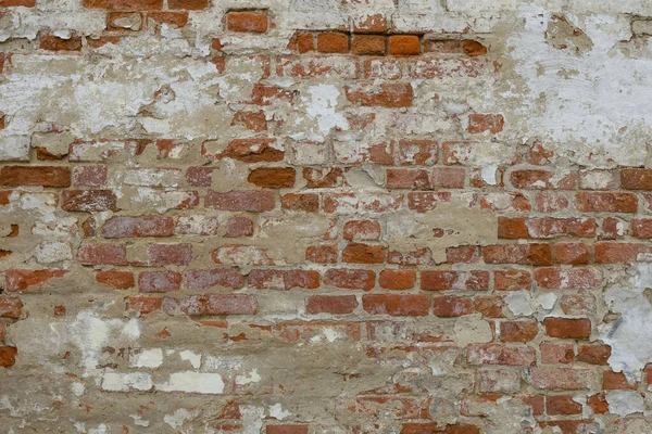 Hintergrund Struktur Einer Alten Roten Ziegelwand Mit Abblätterndem Weißen Putz — Stockfoto