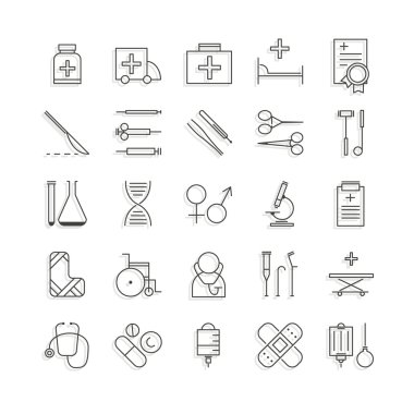Vektör düz tıbbi simgeler