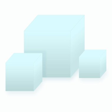 Beyaz bir yüzeyde, farklı boyutlarda mavi küpler. Özgeçmiş ve dokular, baskı için malzeme. 3B görüntüleme.