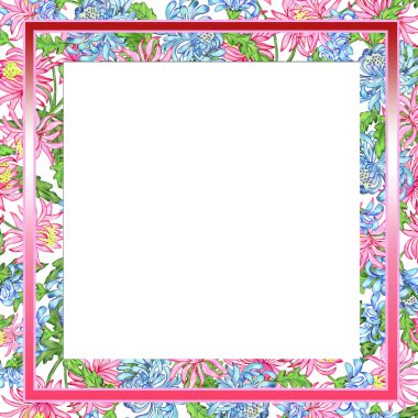 Dekoratif çerçevelerin yakın plan görüntüsü olan yaratıcı bir kompozisyon. Çerçeveler çiçekler, buketler, taç yaprakları ve geometrik şekillerden oluşur. Soyutlama. Kağıt ve kumaş üzerine baskı için resim.