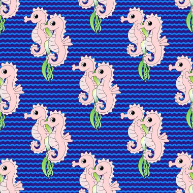 Deniz yaşamından oluşan yaratıcı bir kompozisyon. Çocuk oyuncağı. Kağıt veya kumaş üzerine yazdırma için kaynak, pürüzsüz arkaplan.