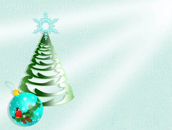 Karácsonyfa Hópehely Üveggolyó Közelkép Téli Háttérben Díszítő Ünnepi Kompozíció Újévi — Stock Fotó