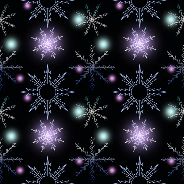 Neujahrs Design Nahtloser Hintergrund Mit Schneeflocken Verschiedenen Farben Und Größen — Stockfoto