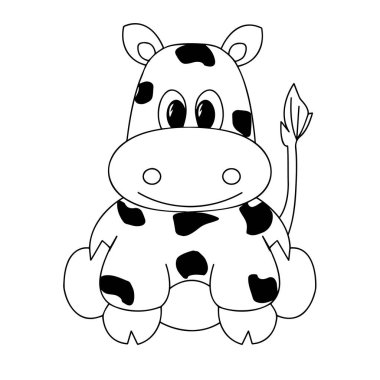 İnek. Beyaz arka planda bir hayvanın siluetini yakından incele. Vektör illüstrasyonu.