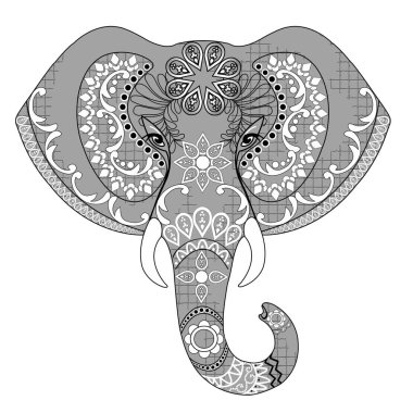 Hint fili kafası beyaz arkaplanda. Sembol, süsleme, arka plan, kusursuz dövme ya da tasarım. Kağıt, deri ya da kumaş üzerine baskı yapmak için sanatsal malzeme.