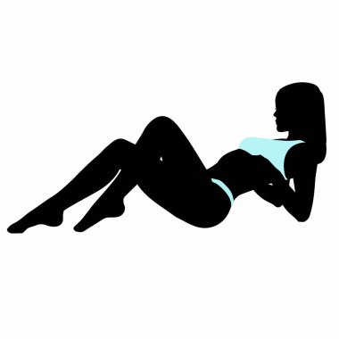 Beyaz arka planda, mavi mayo giymiş siyah bir kızın silueti. Vektör grafikleri.