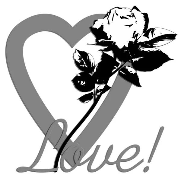 装饰三色背景与题词和花卉元素 黑色和白色的玫瑰特写 明信片的模板 印刷材料 — 图库照片