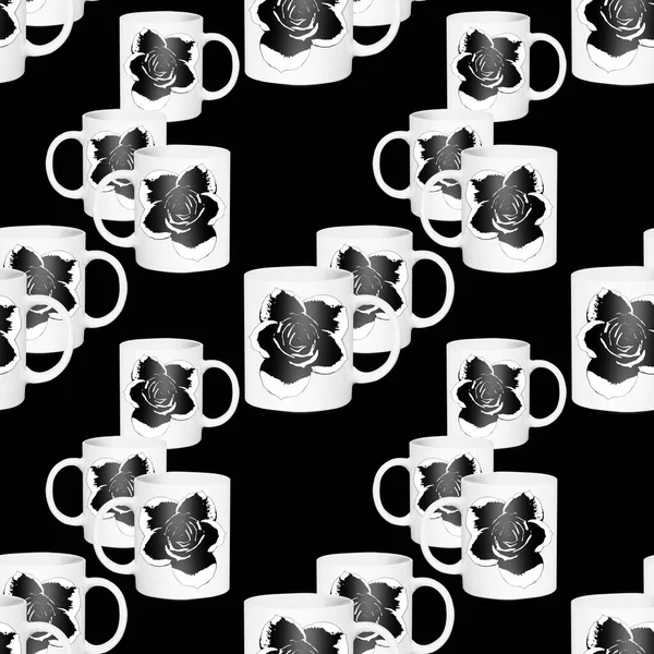 Чашки Розами Творческая Композиция Кухонным Оборудованием Чая Кофе Чёрных Белых — стоковое фото