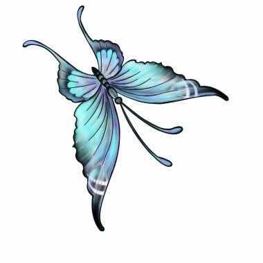 Bir böcek. Kelebek, beyaz arka planda yakın plan. Çizgi filmlerdeki hayvanların resimlerini içeren bir çizim. Kağıt ya da kumaş üzerine yazdırmak için malzeme.