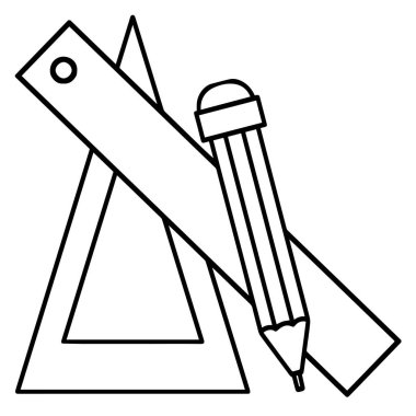 Beyaz arkaplanda kontur ikonu olan yaratıcı bir kompozisyon. Grafik tasarımı. Yakın plan. Vektör. Yaratıcılık, sanat, öğrenme ve toplum için bir simge.