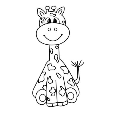 Çocuklar için sevimli hayvanlar çiziyorum. Zürafa. Beyaz arka planda siyah bir siluet. Vektör illüstrasyonu.