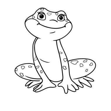 Beyaz arka planda bir kurbağanın yakın çekimi. Contour çizimi, vektör grafikleri.