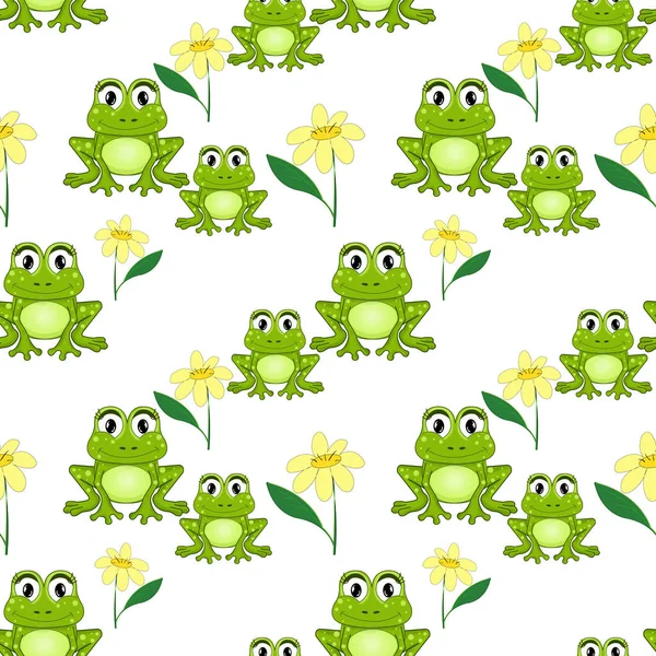 Frogs are funny. Seamless pattern for fabric or wallpaper with cartoon animals. Material for printing.