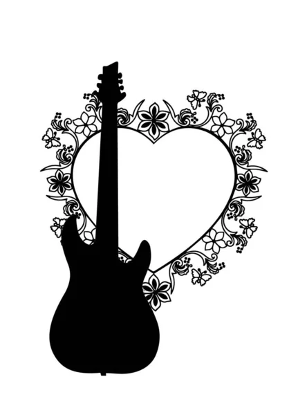 Guitarra Silhueta Preta Sobre Fundo Branco Ilustração Gráfica — Fotografia de Stock