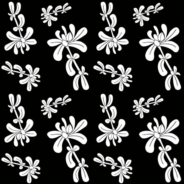 Branches Leaves Plant Elements Black Background Graphic Illustration Seamless Pattern — Stock Photo, Image