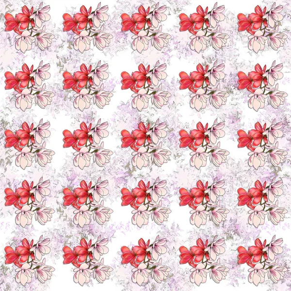 Blühende Magnolie Zweige Mit Blumen Nahtloser Hintergrund Material Zum Drucken — Stockfoto