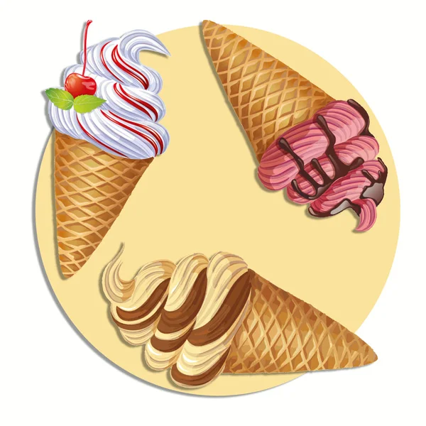 Ice Cream Waffle Cute Cartoon Drawings Decorative Pattern Material Printing — Stock Photo, Image