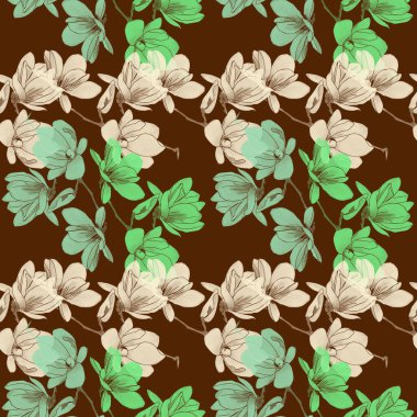 Bahçe çiçeği desenli dekoratif bir arka plan. Kağıt ve kumaş üzerine baskı için resim. Çiçek deseni.