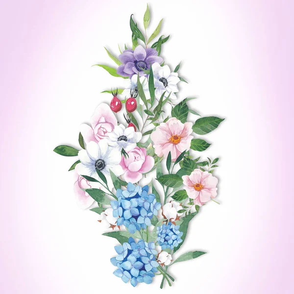 Tuinbloemen Pastelkleuren Aquarel Een Bron Voor Het Afdrukken Papier Stof — Stockfoto