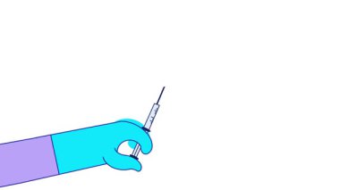 Şırınga animasyonu olan doktor. Tıbbi çalışma, sağlık hizmeti konsepti..