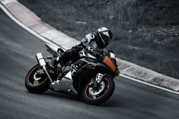 Man Riding Motorcycle Asphalt Road Motorcyclist Sport Motorcycle — Stock Fotó