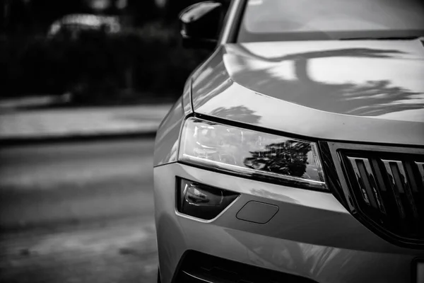 Headlights Hood Sport Red Car Silver Stars — Stock Photo, Image